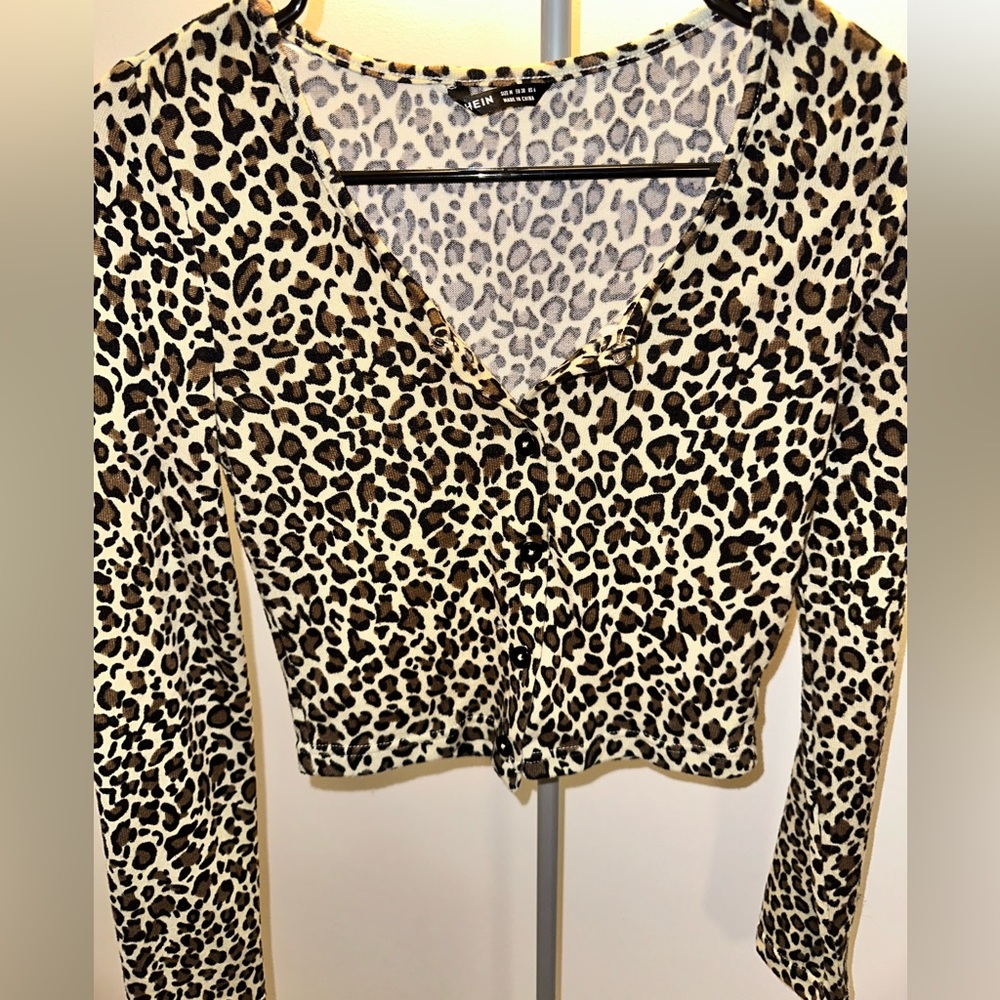 Shein leopard print button crop top